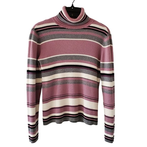 Petite Sophisticate LS Striped Ribbed Turtleneck Top | Like New | XSP | Mauve - Picture 1 of 12